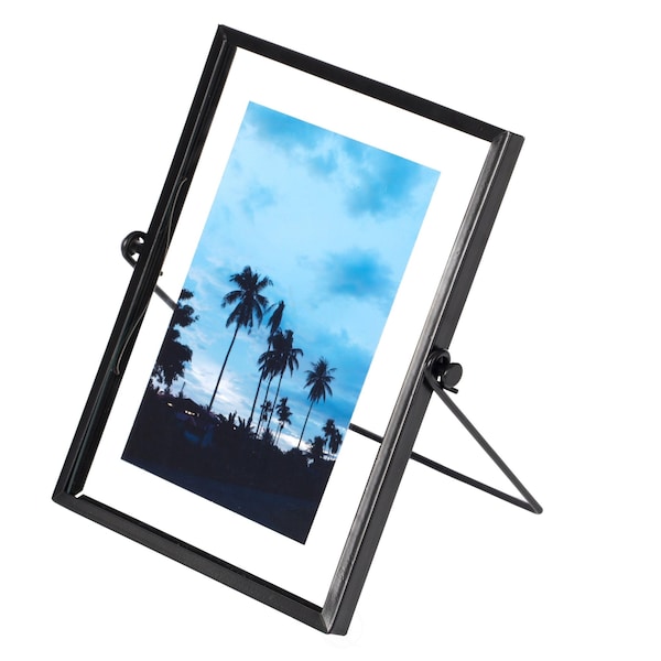 Fabulaxe Modern Metal Floating Tabletop Photo Picture Frame with Glass Cover and Easel Stand, Black 4 x 6 QI004066.BK.M - main